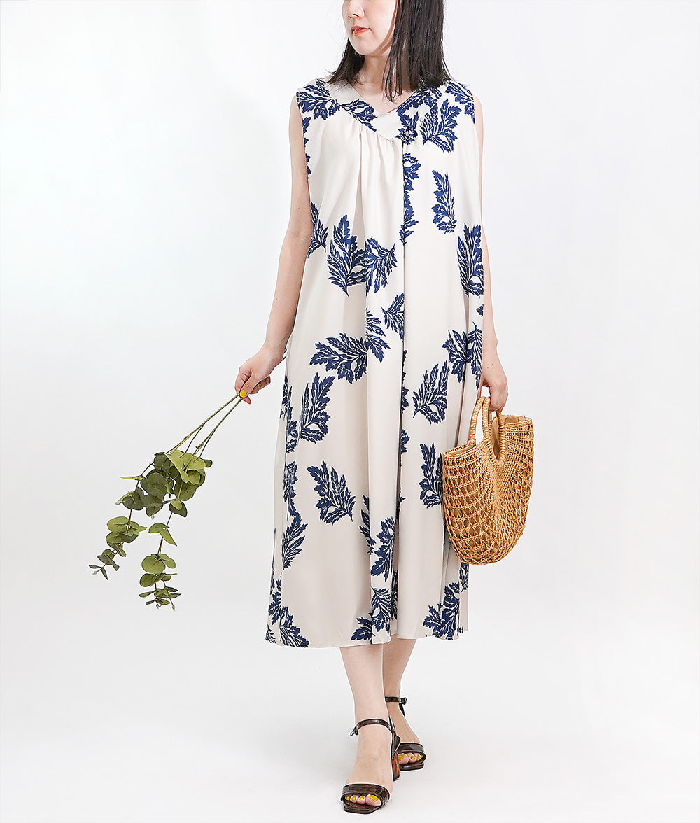 【SALE】Hawaiian taste feels Leaf print dress
