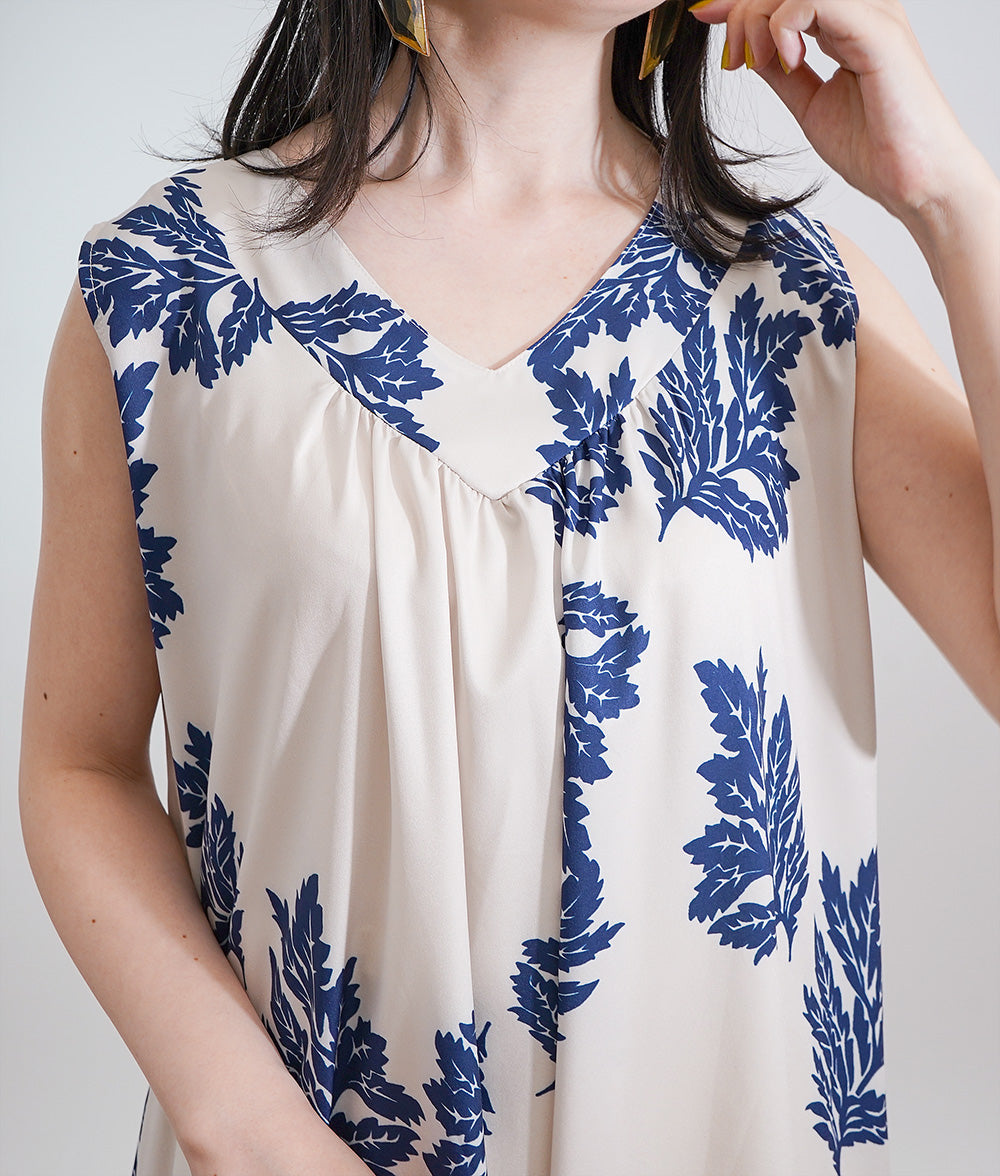 【SALE】Hawaiian taste feels Leaf print dress