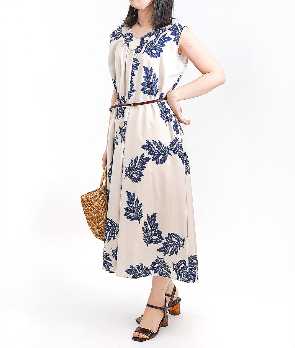 【SALE】Hawaiian taste feels Leaf print dress