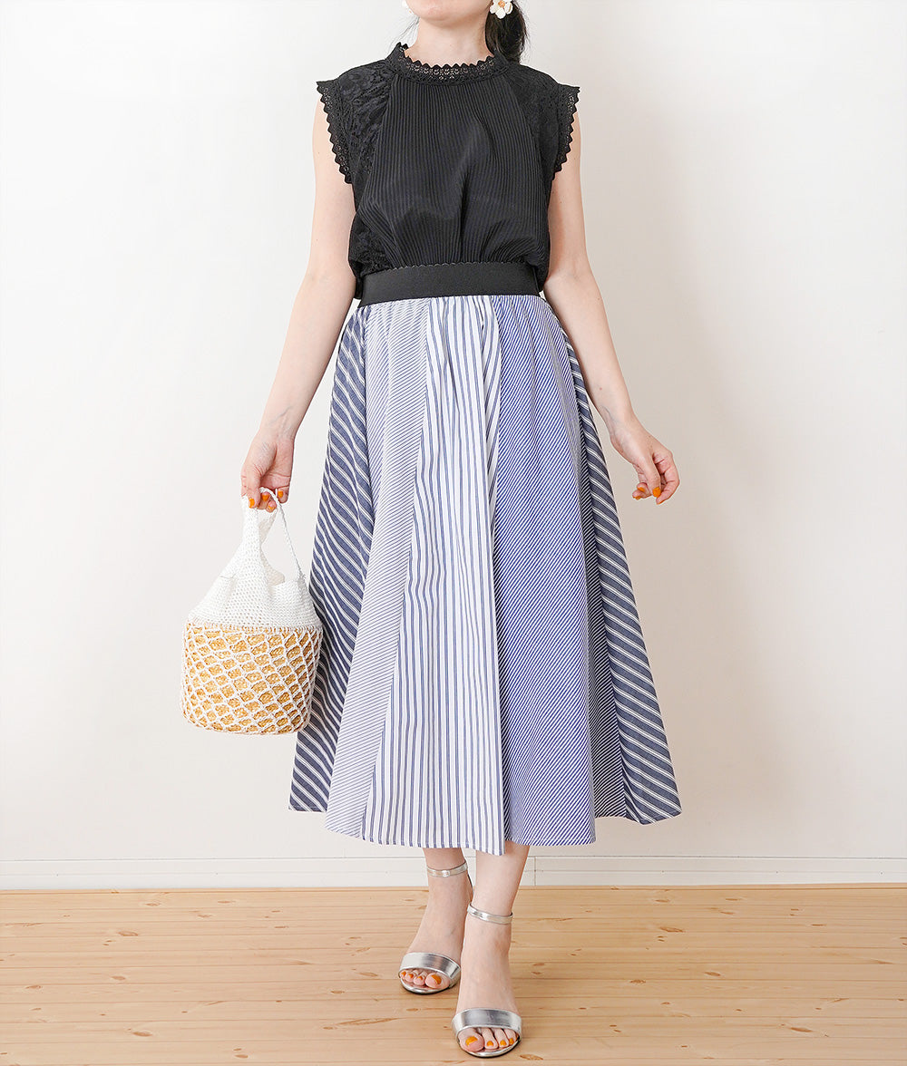 【SALE】Lace and pleated sleeveless blouse