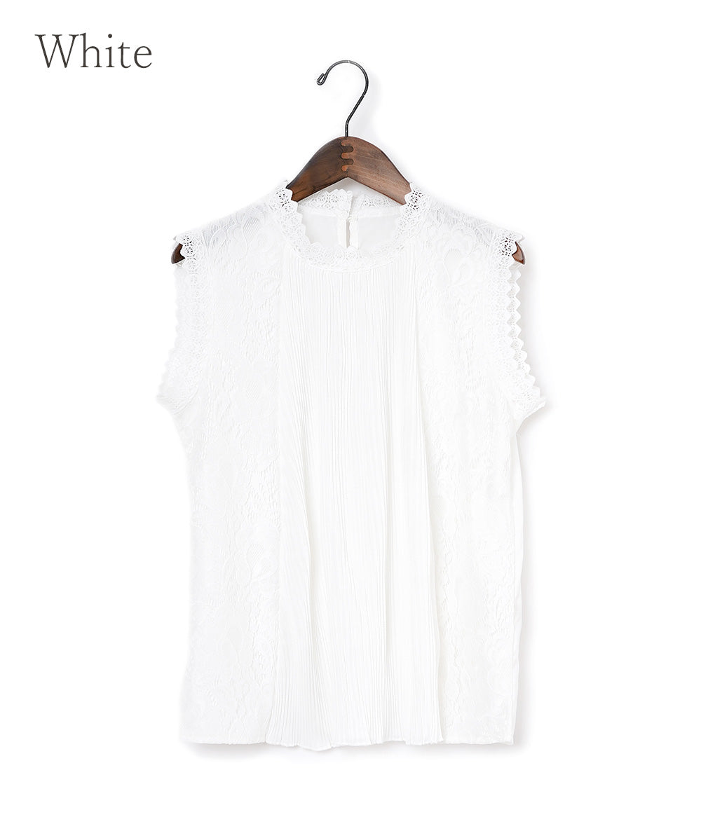 【SALE】Lace and pleated sleeveless blouse