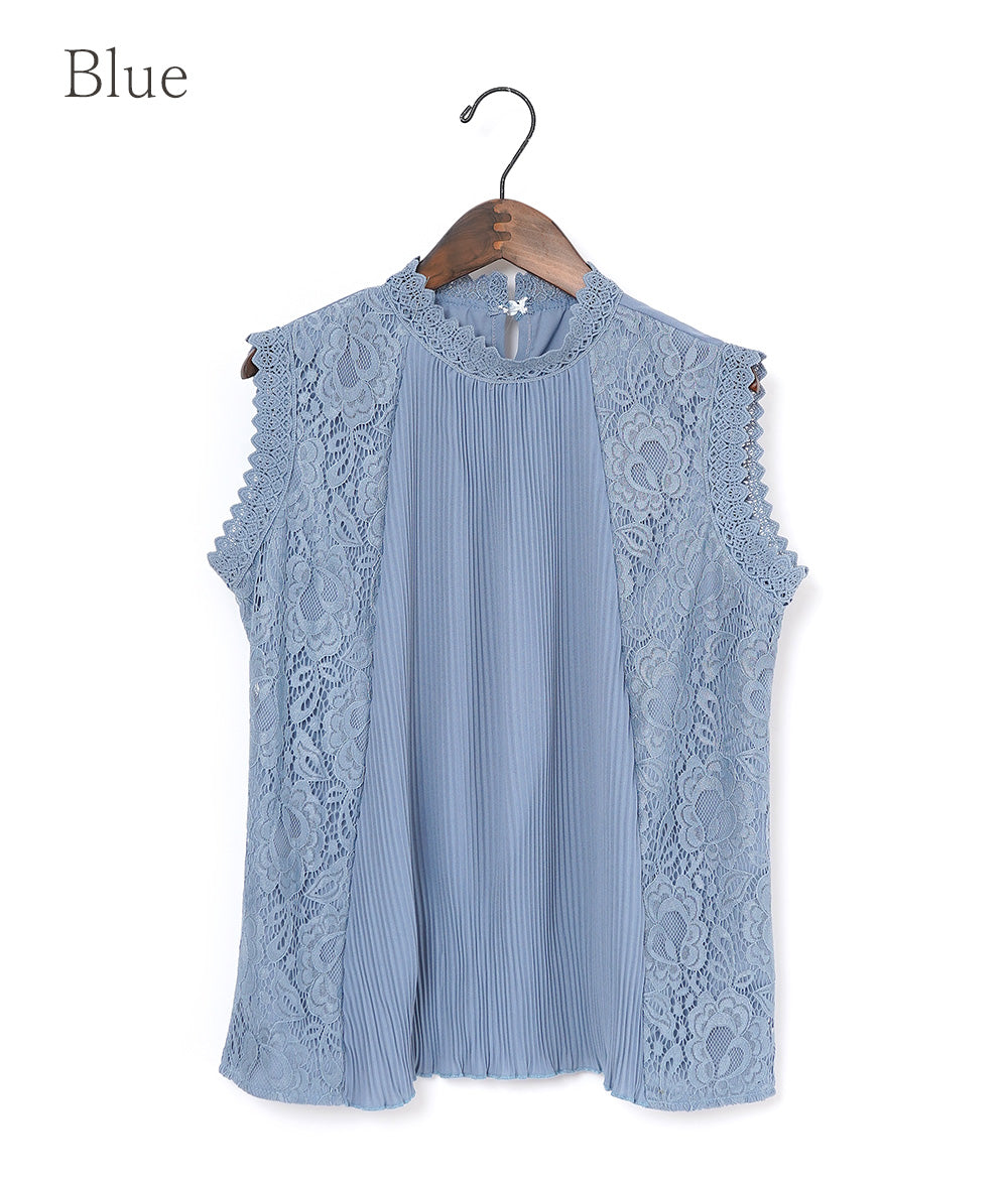 【SALE】Lace and pleated sleeveless blouse