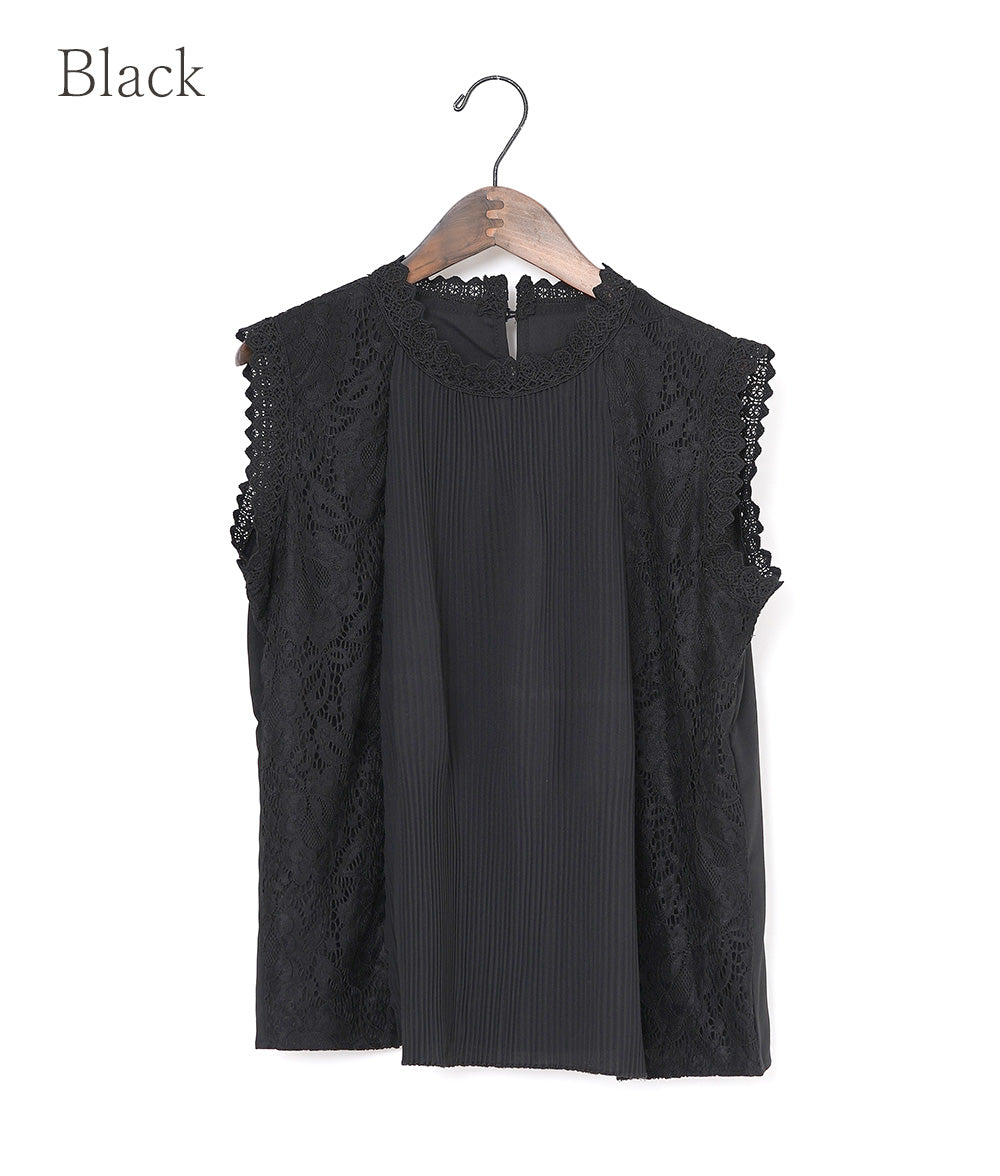 【SALE】Lace and pleated sleeveless blouse
