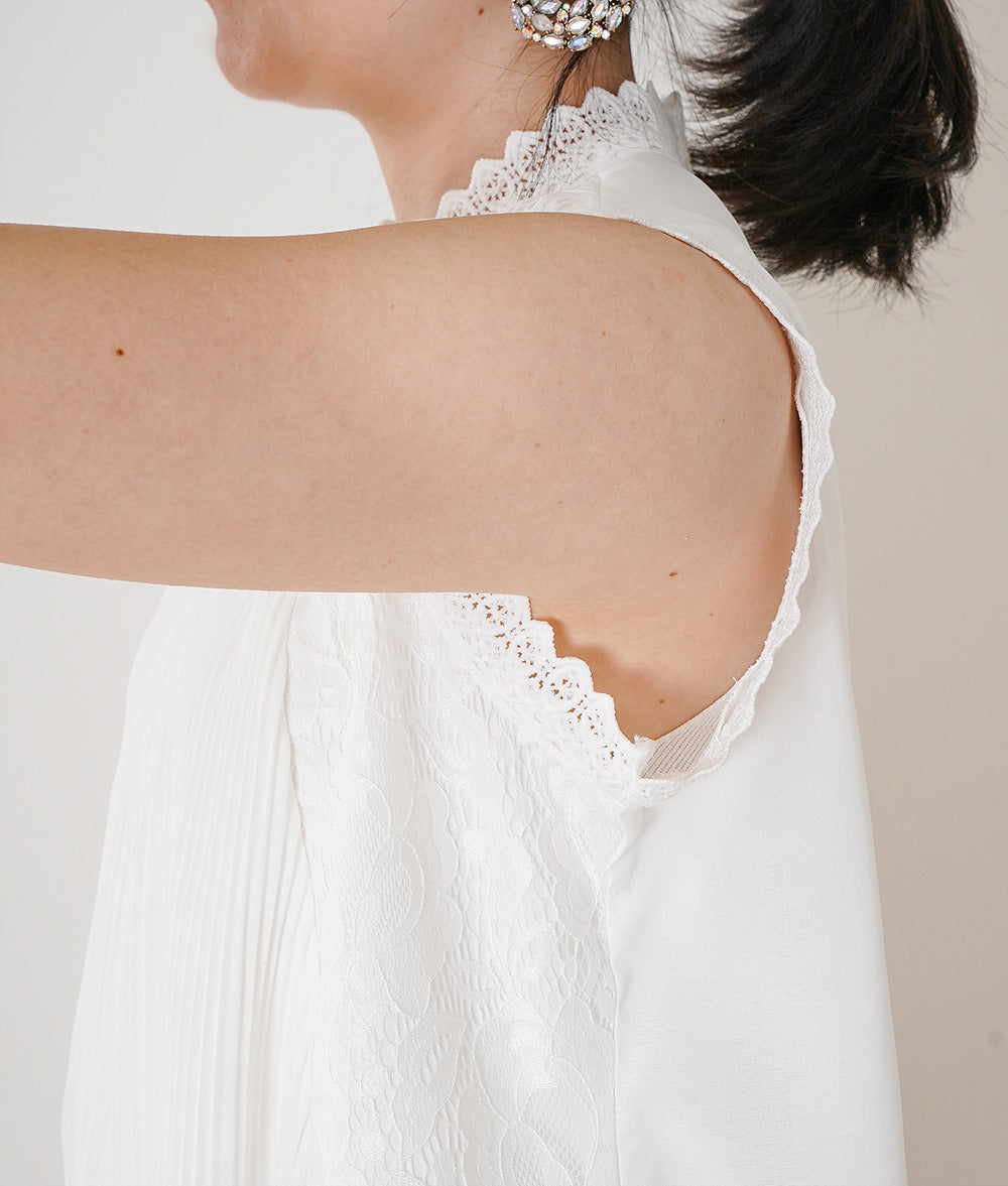 【SALE】Lace and pleated sleeveless blouse