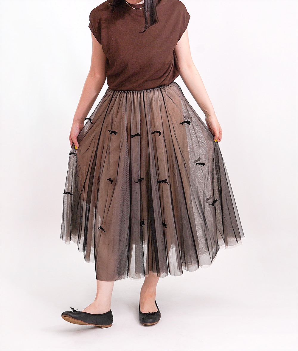 Romantic elegant color ribbon tulle skirt