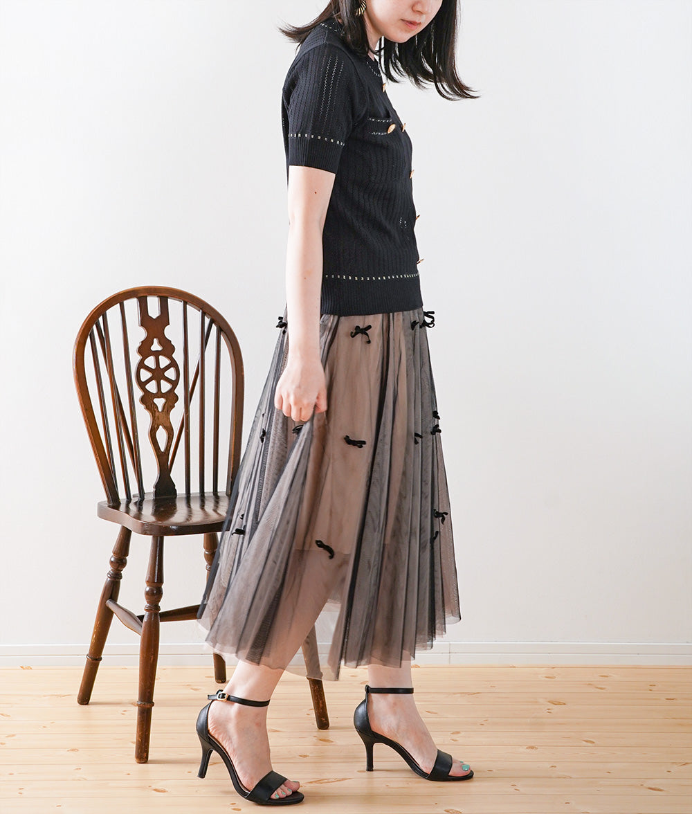 Romantic elegant color ribbon tulle skirt