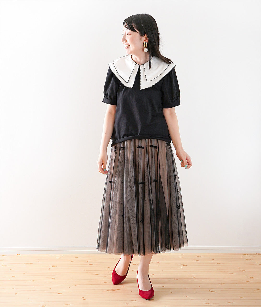 Romantic elegant color ribbon tulle skirt
