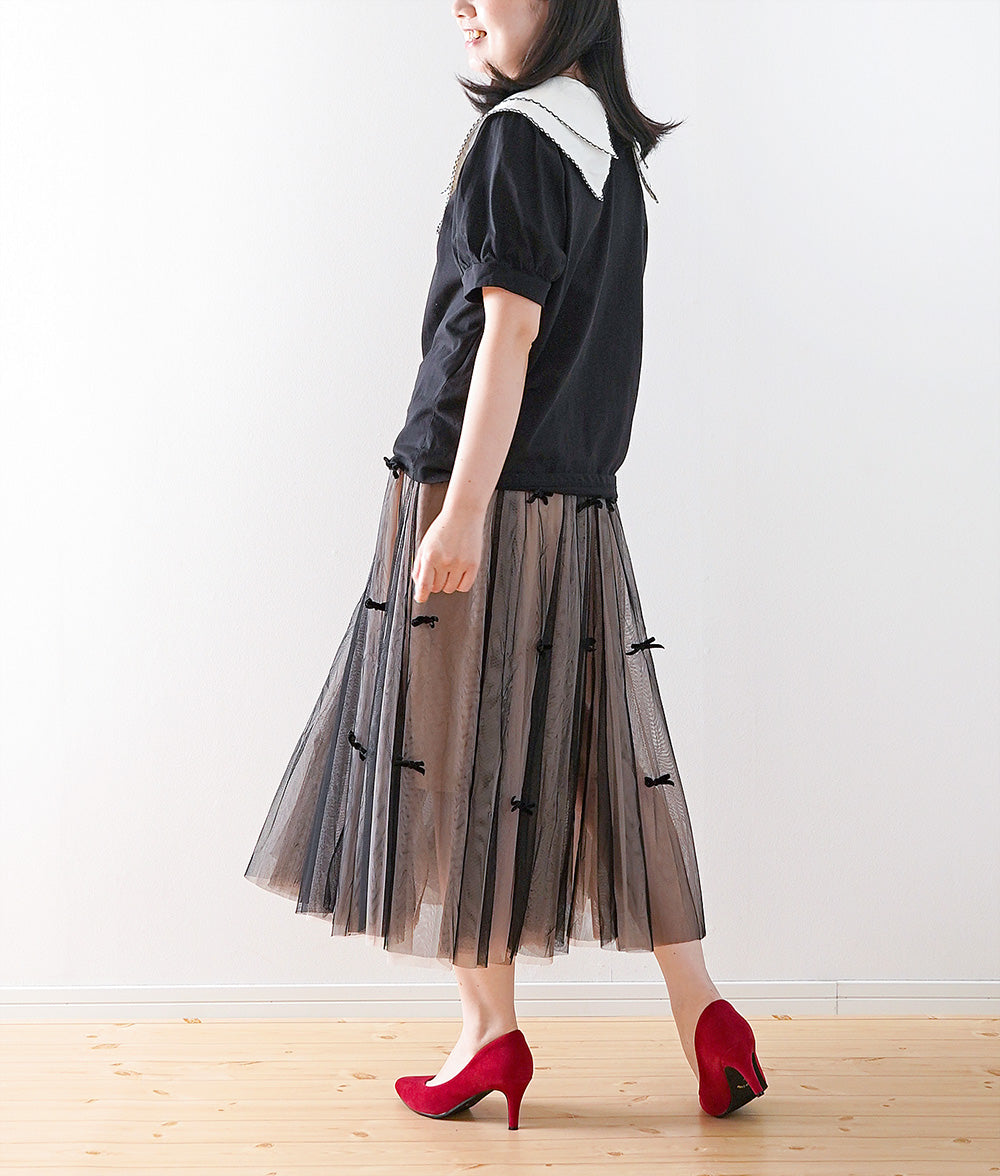 Romantic elegant color ribbon tulle skirt