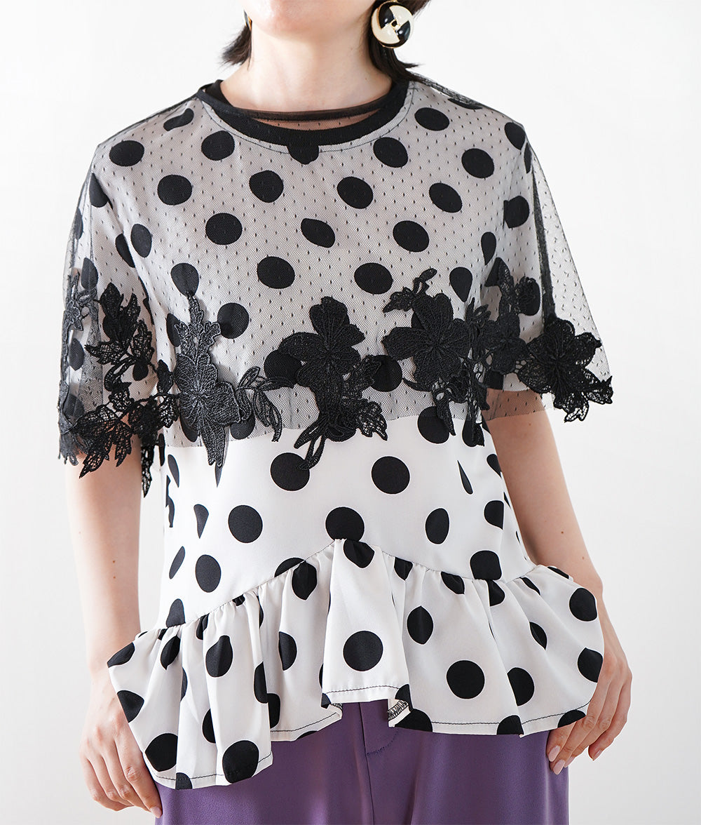 【SALE】Dot frill top that shines compactly