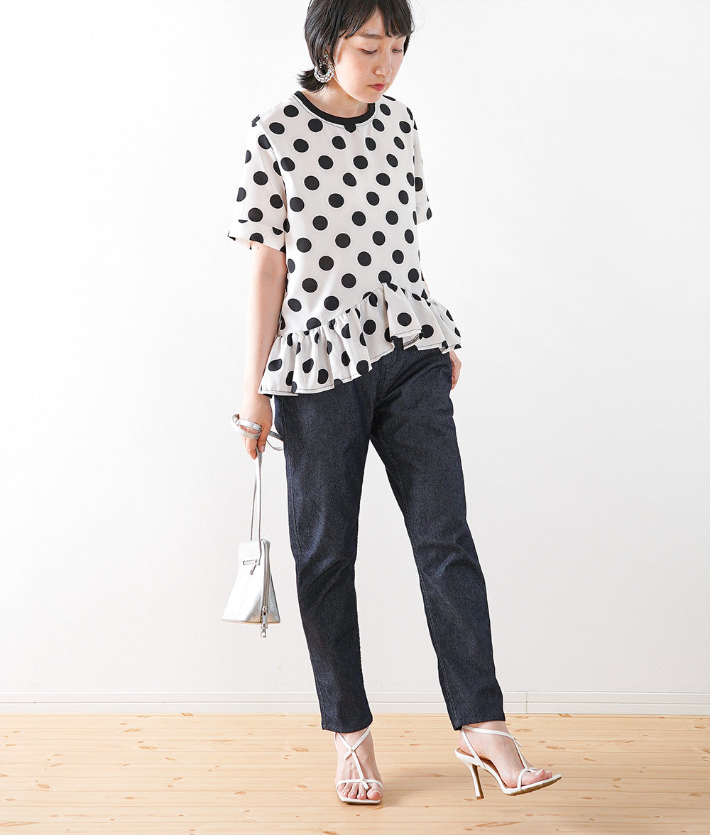 【SALE】Dot frill top that shines compactly
