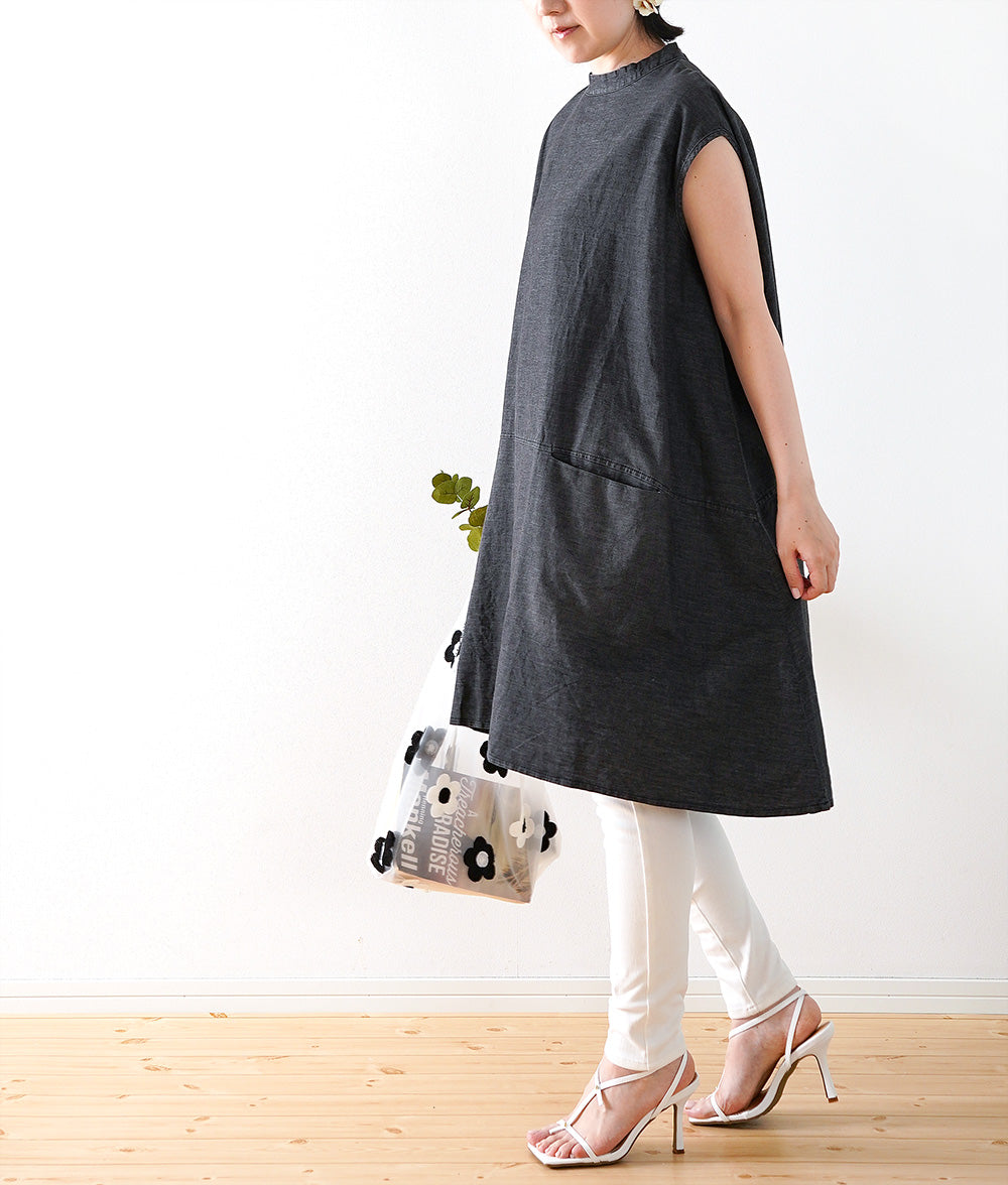 Casual lady A-line black denim dress