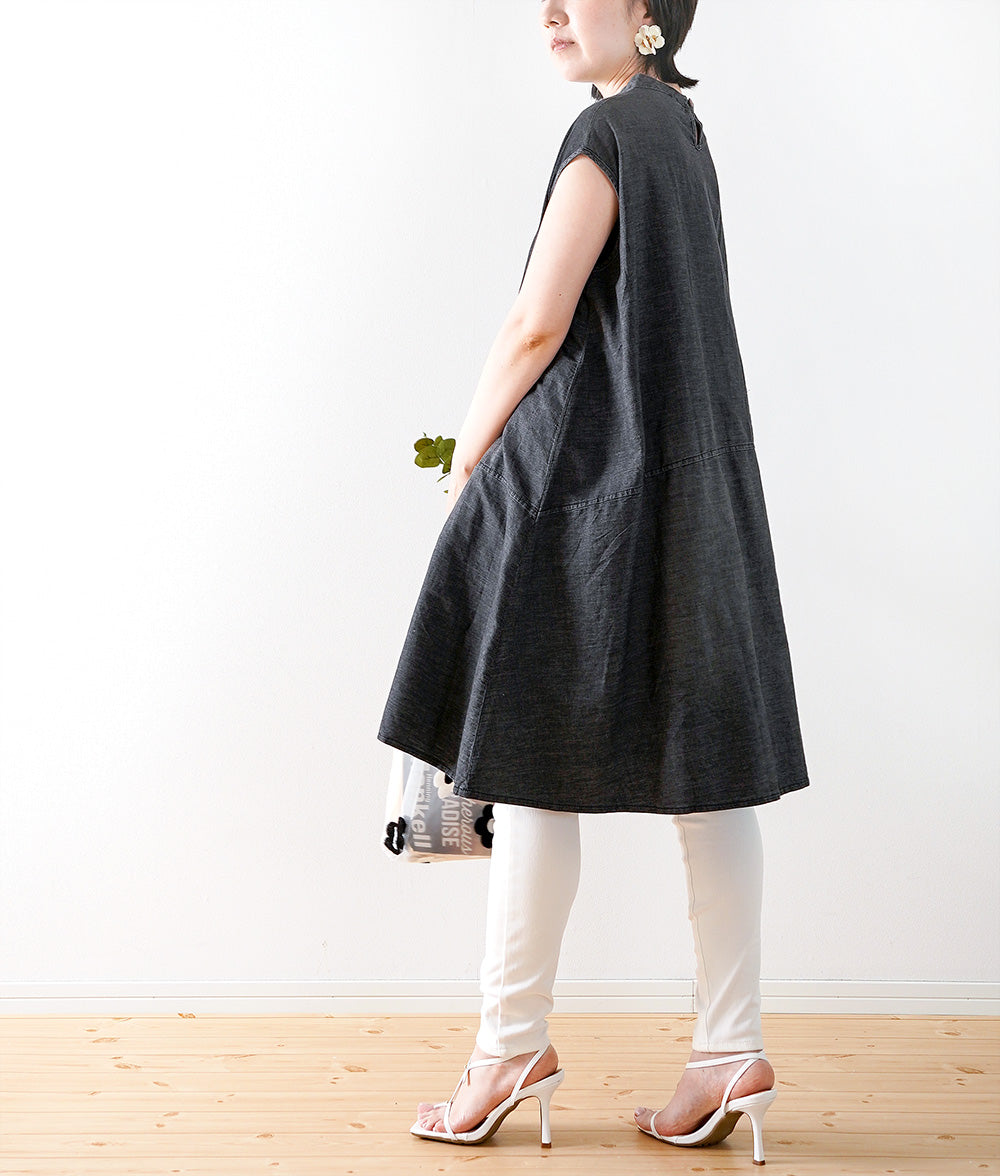 Casual lady A-line black denim dress