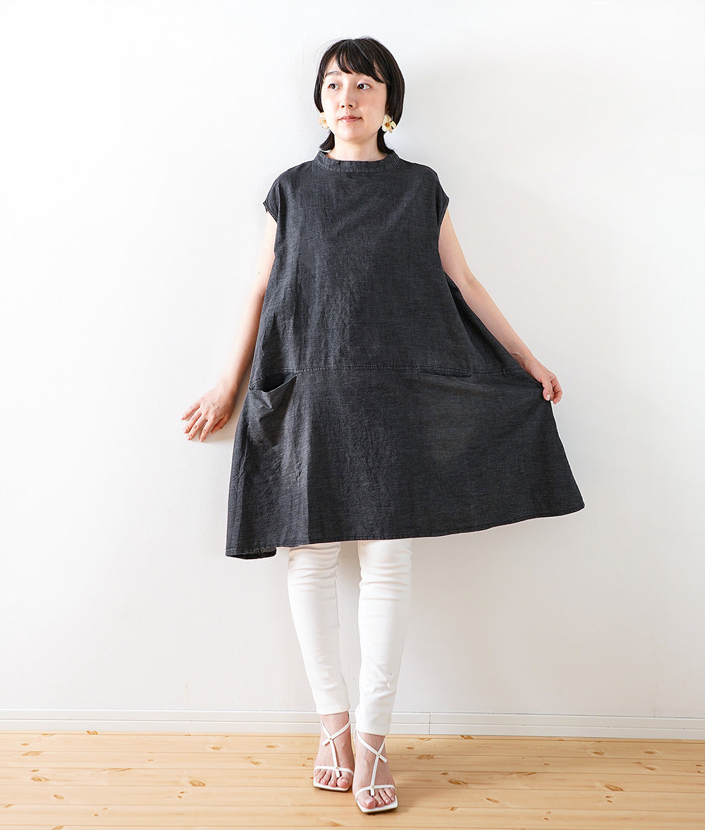 Casual lady A-line black denim dress