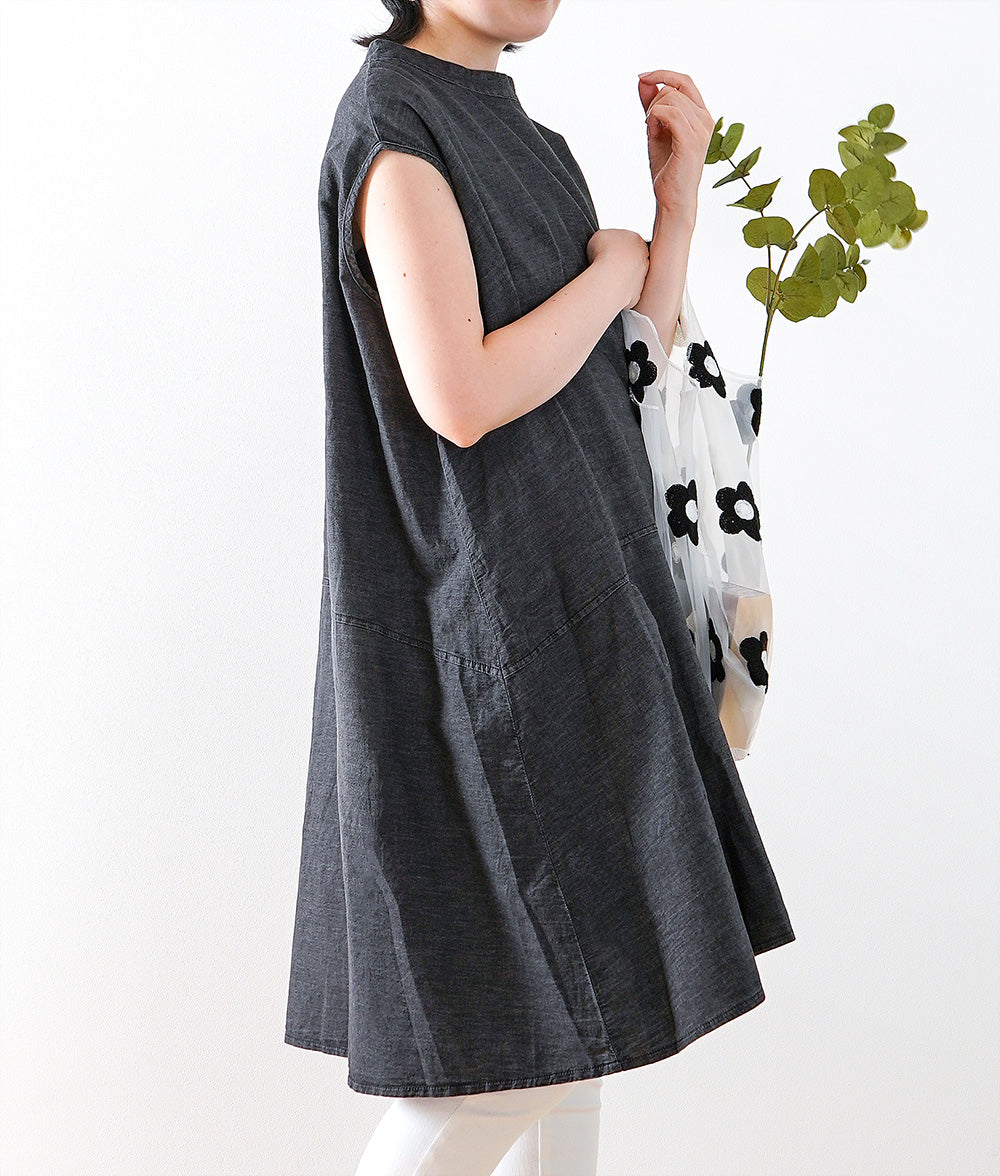 Casual lady A-line black denim dress