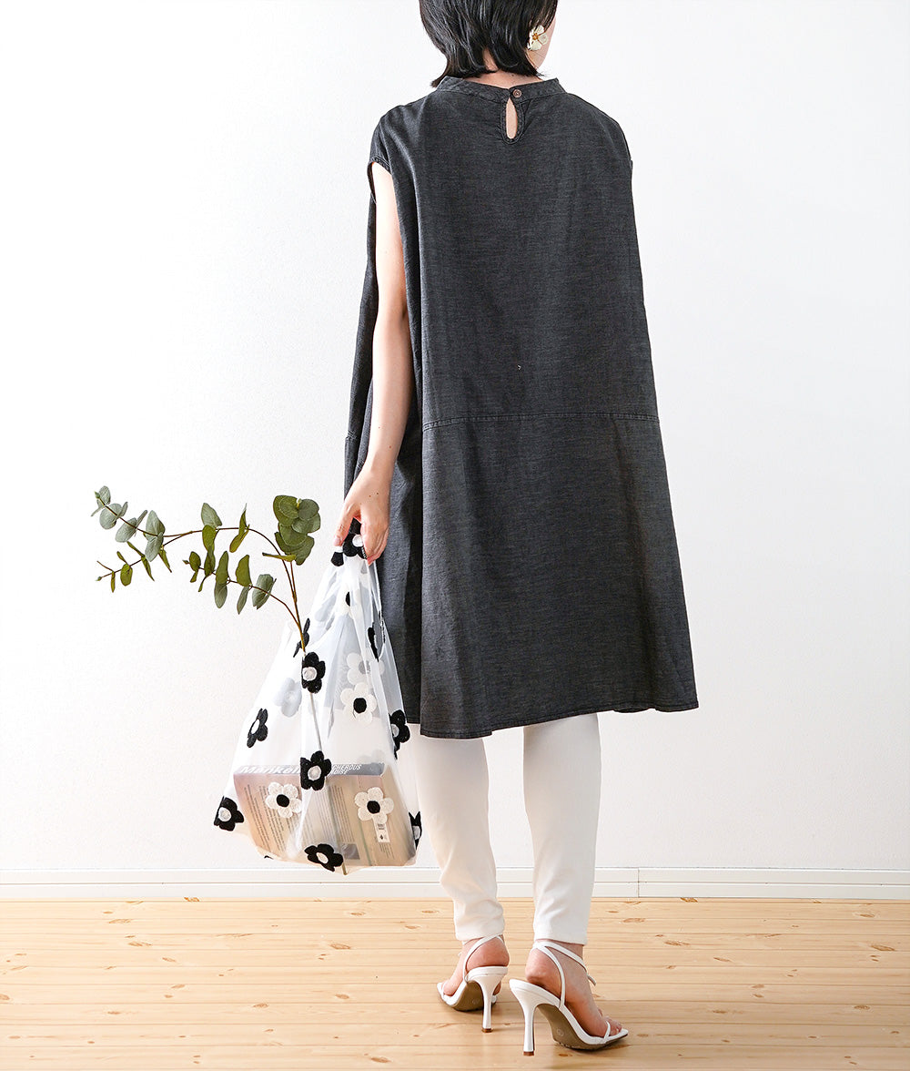 Casual lady A-line black denim dress