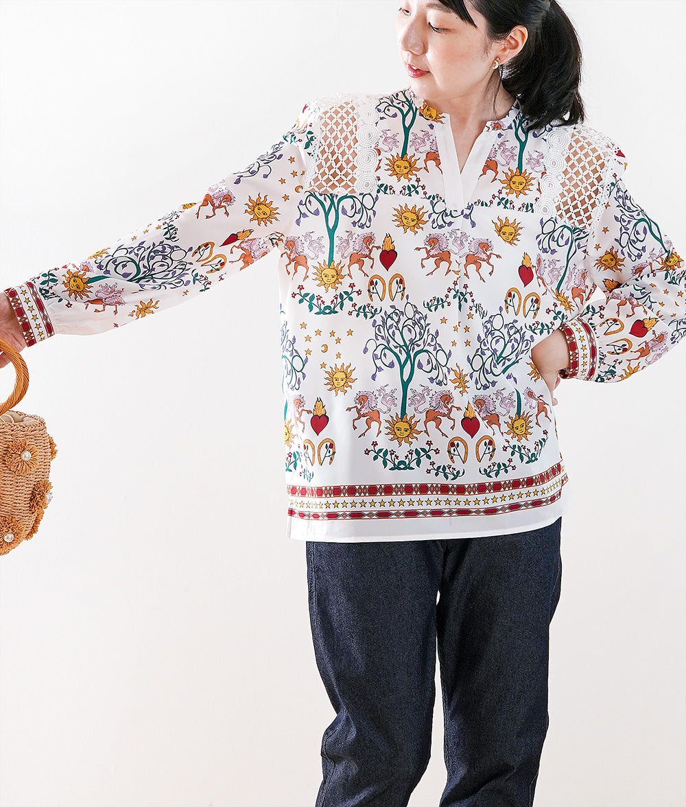 Elegant pattern shirt of the sun and stars with beautiful openwork lace