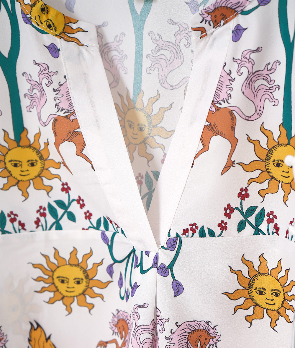 Elegant pattern shirt of the sun and stars with beautiful openwork lace