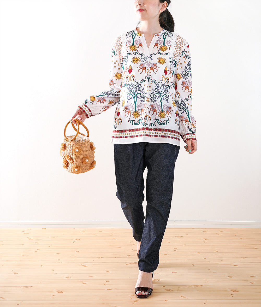 Elegant pattern shirt of the sun and stars with beautiful openwork lace