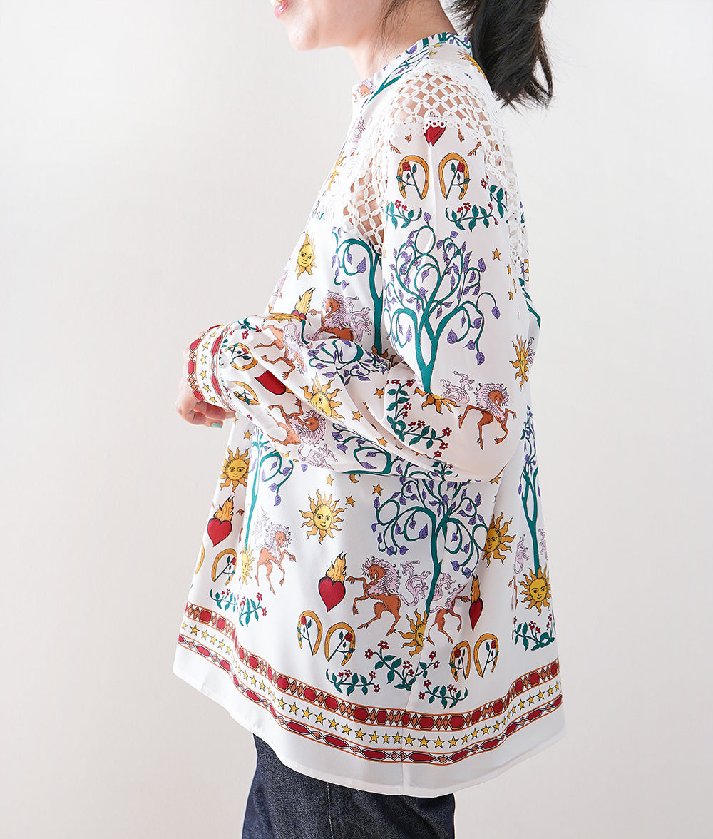 Elegant pattern shirt of the sun and stars with beautiful openwork lace