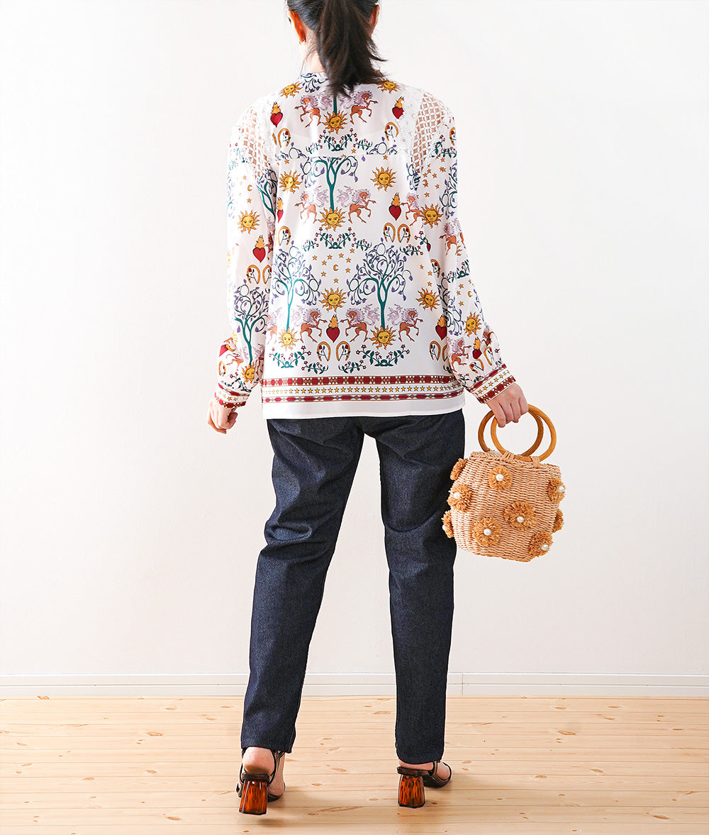 Elegant pattern shirt of the sun and stars with beautiful openwork lace