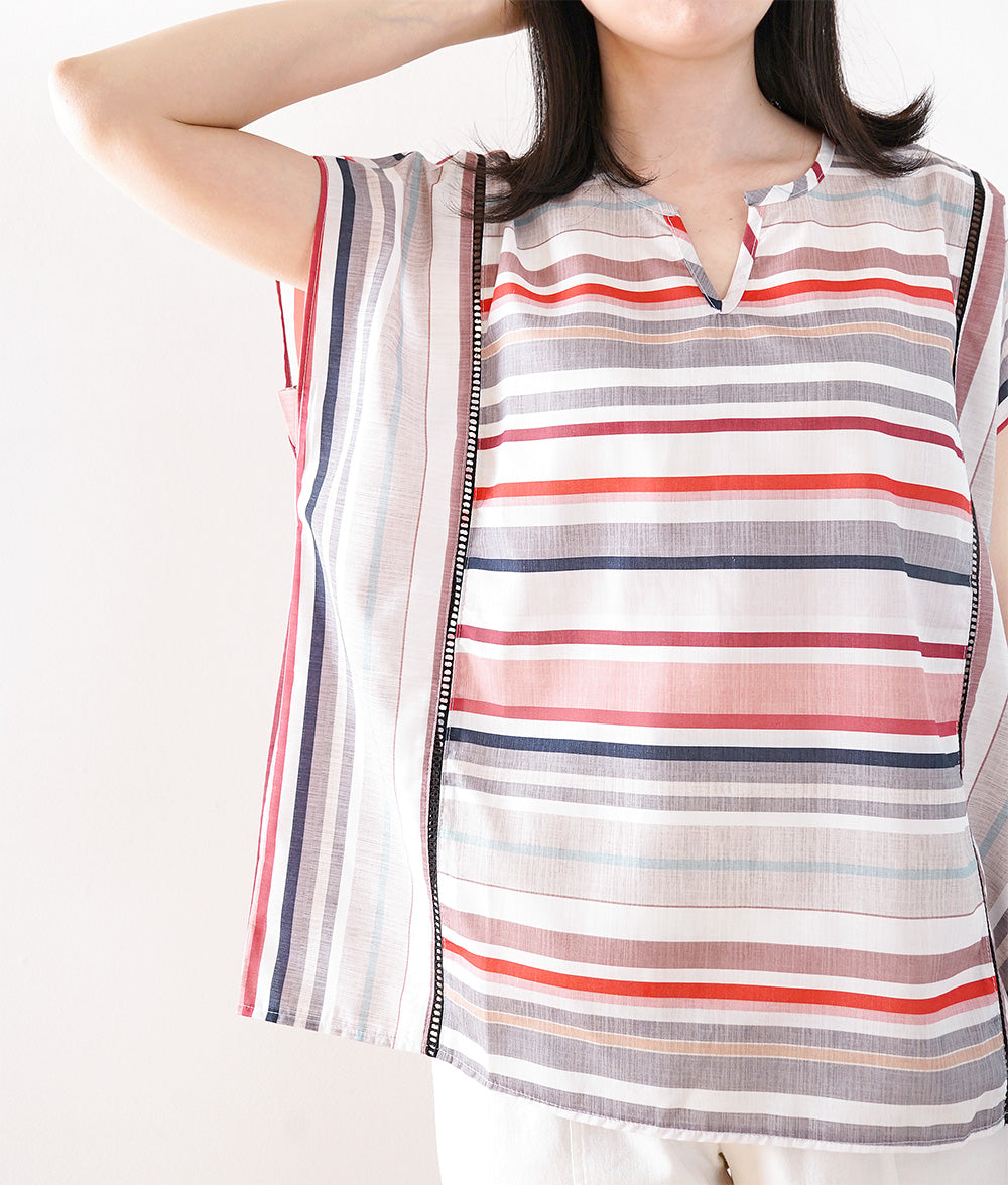 Relaxed skipper shirt with multi-border and stripes