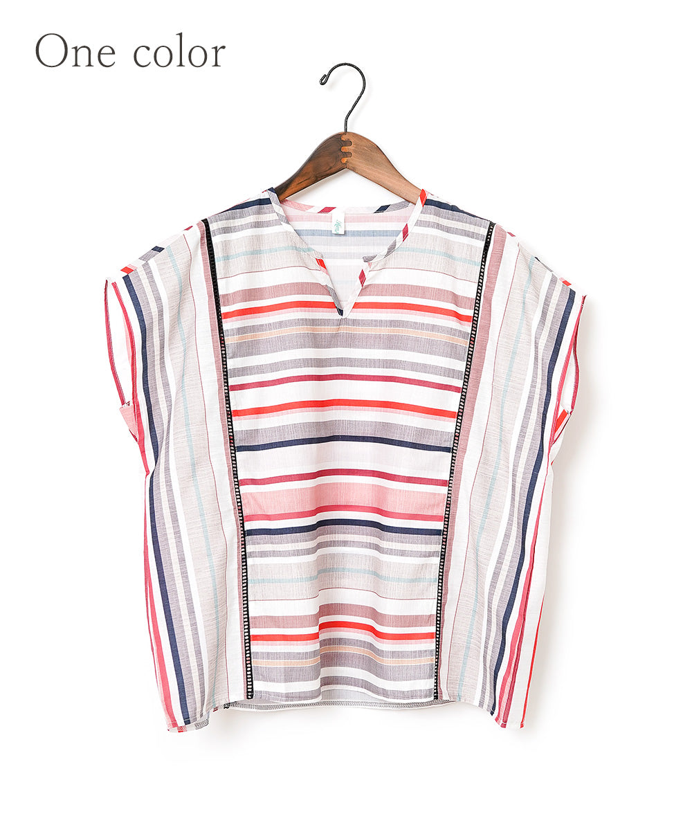Relaxed skipper shirt with multi-border and stripes