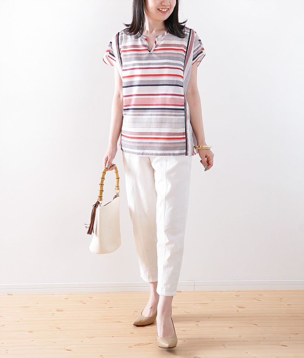 Relaxed skipper shirt with multi-border and stripes