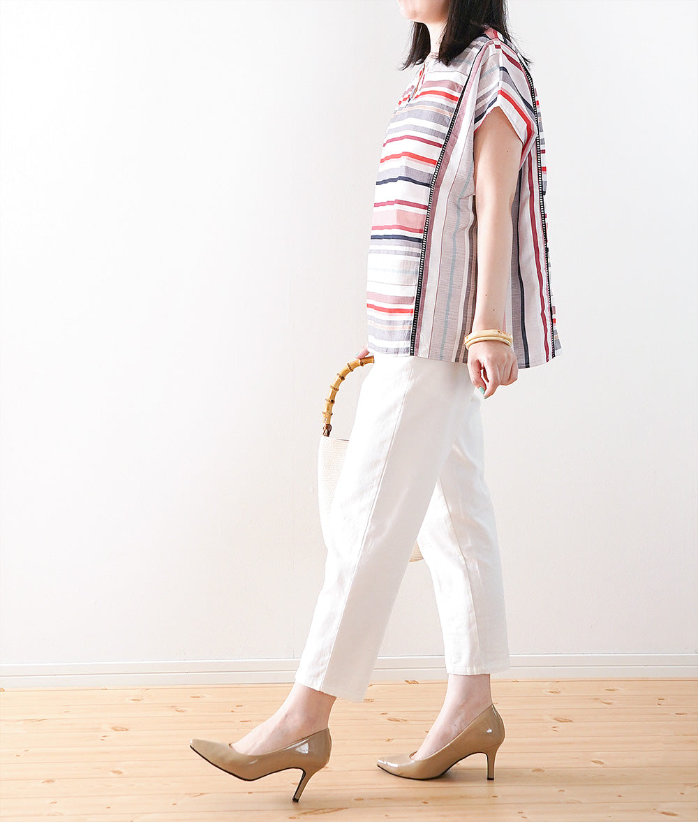 Relaxed skipper shirt with multi-border and stripes