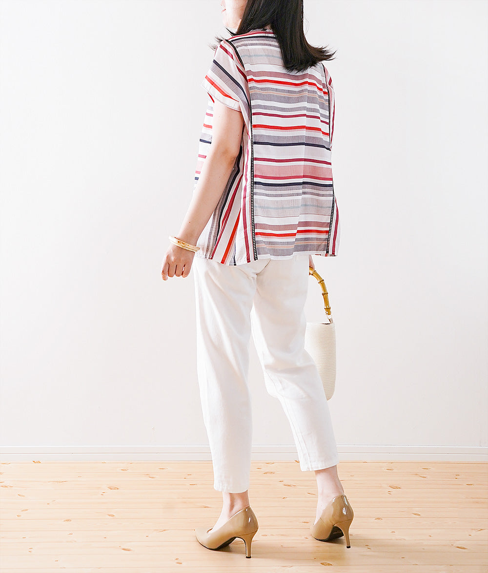 Relaxed skipper shirt with multi-border and stripes