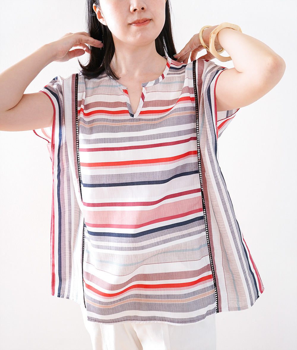 Relaxed skipper shirt with multi-border and stripes