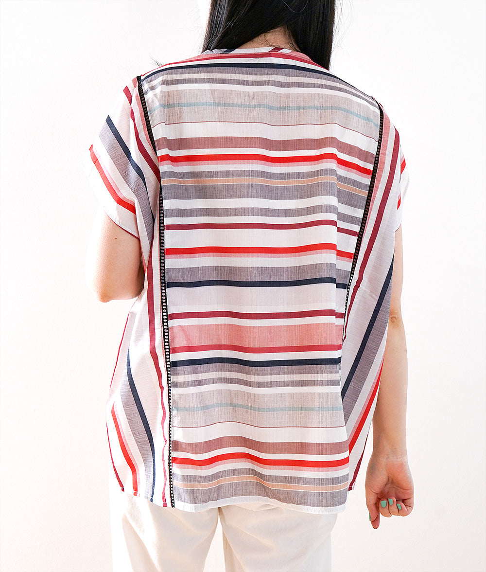 Relaxed skipper shirt with multi-border and stripes