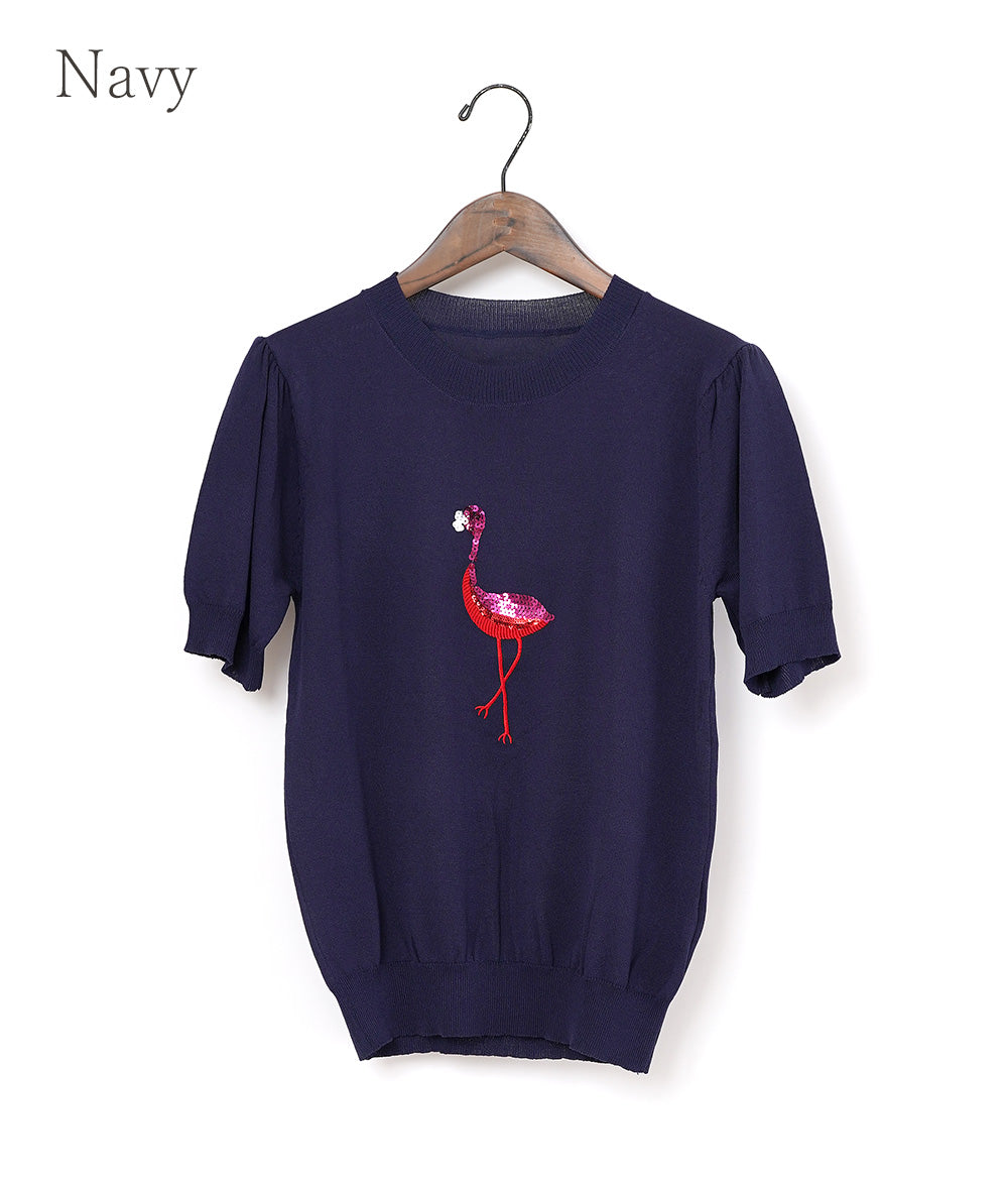 【SALE】Shining healing flamingo knit