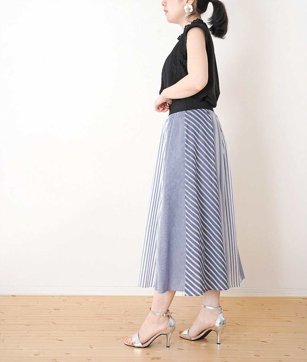 Striped collage flared skirt