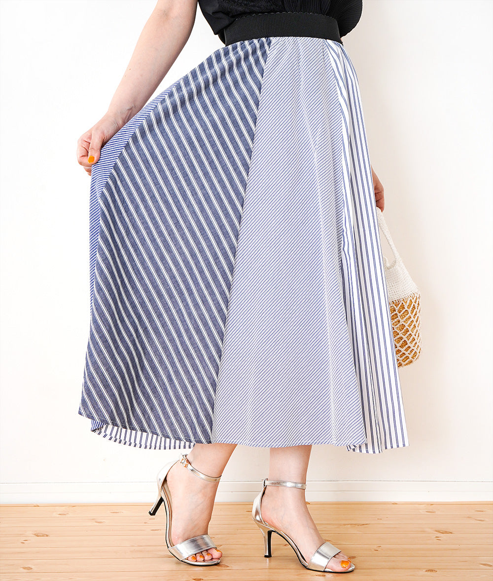 Striped collage flared skirt