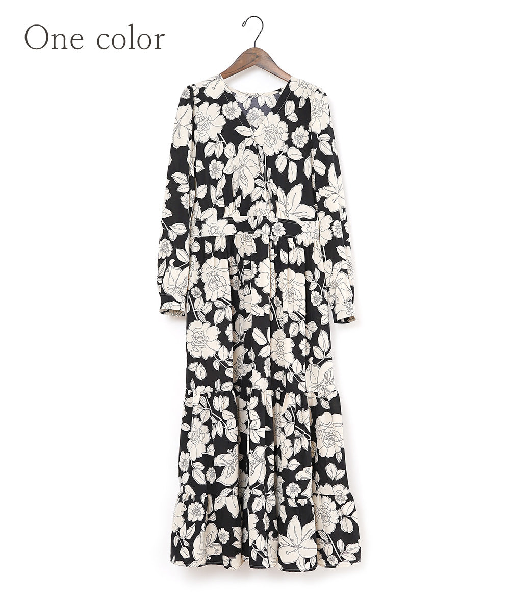 【SALE】Line drawing flower dress