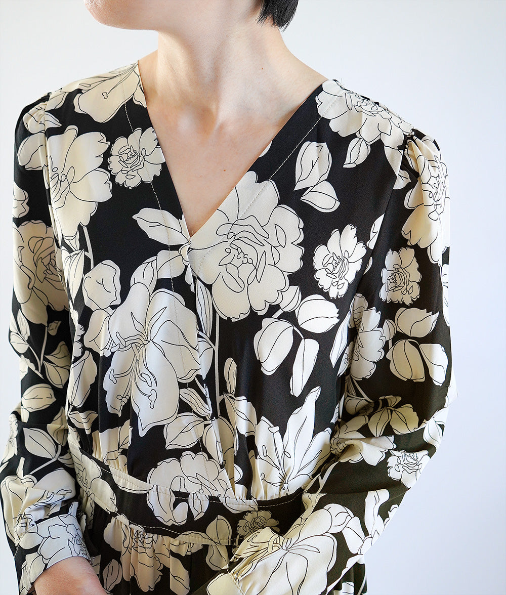 【SALE】Line drawing flower dress