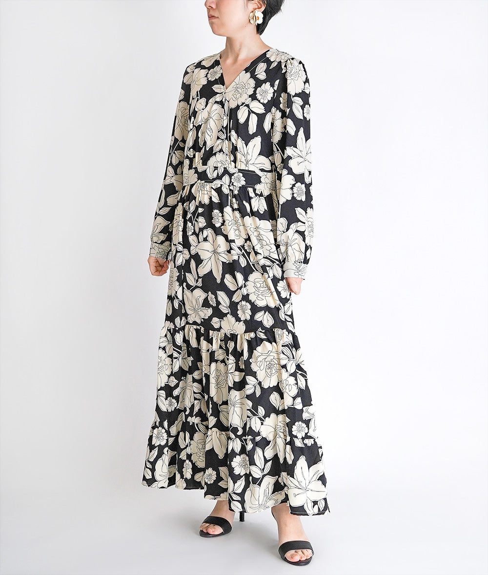 【SALE】Line drawing flower dress