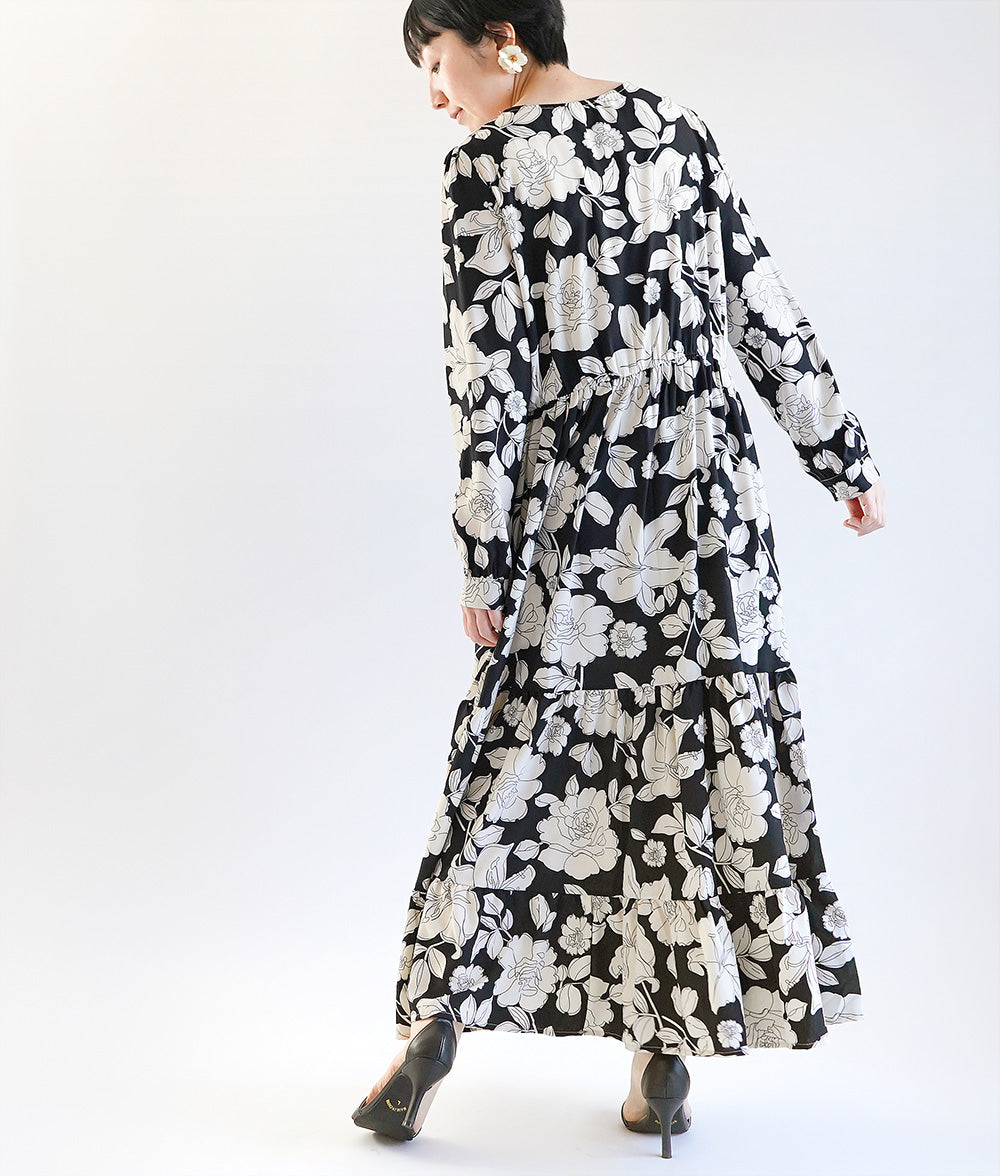 【SALE】Line drawing flower dress