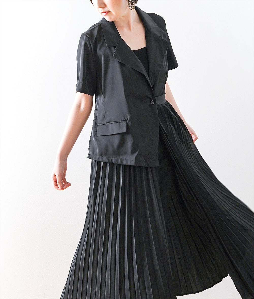 【SALE】Asymmetric design pleated long dress