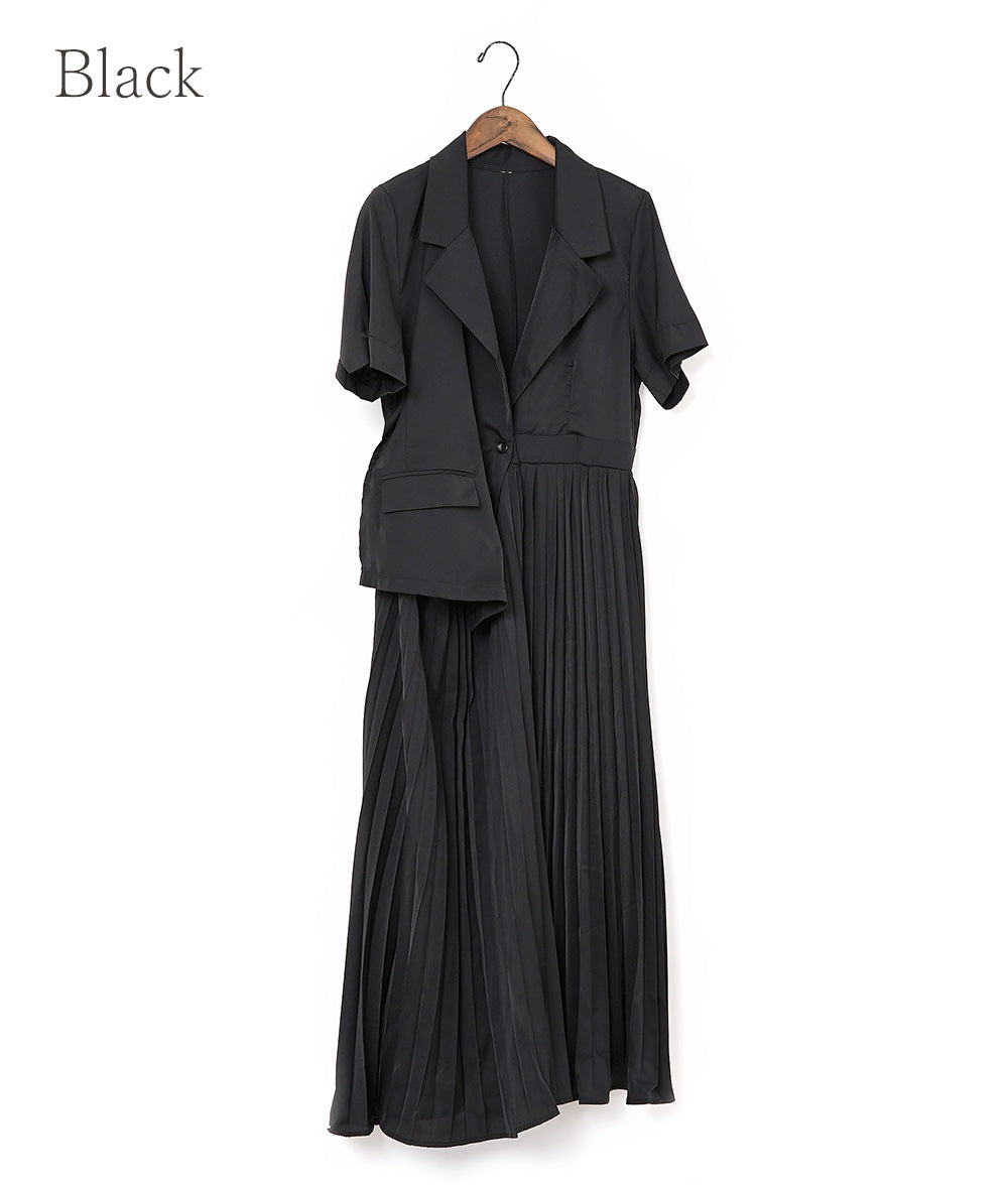 【SALE】Asymmetric design pleated long dress