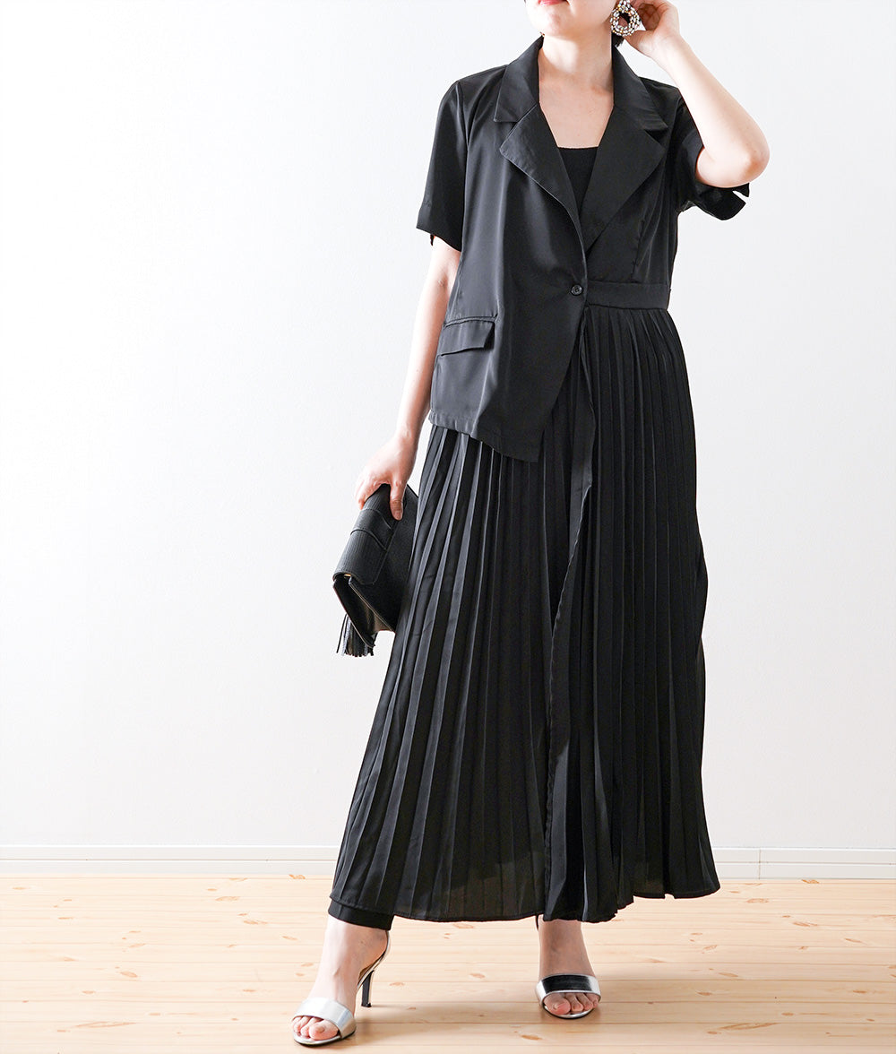 【SALE】Asymmetric design pleated long dress