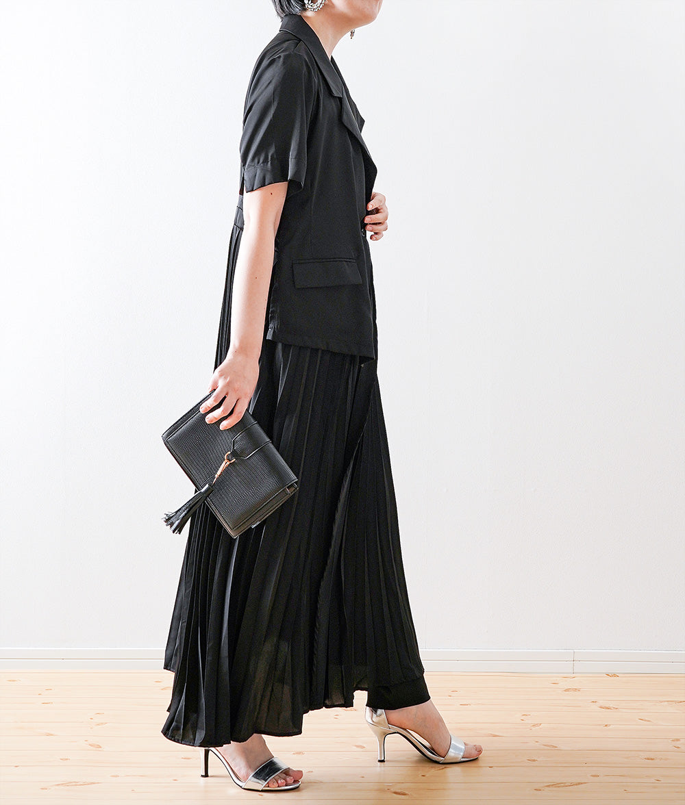 【SALE】Asymmetric design pleated long dress
