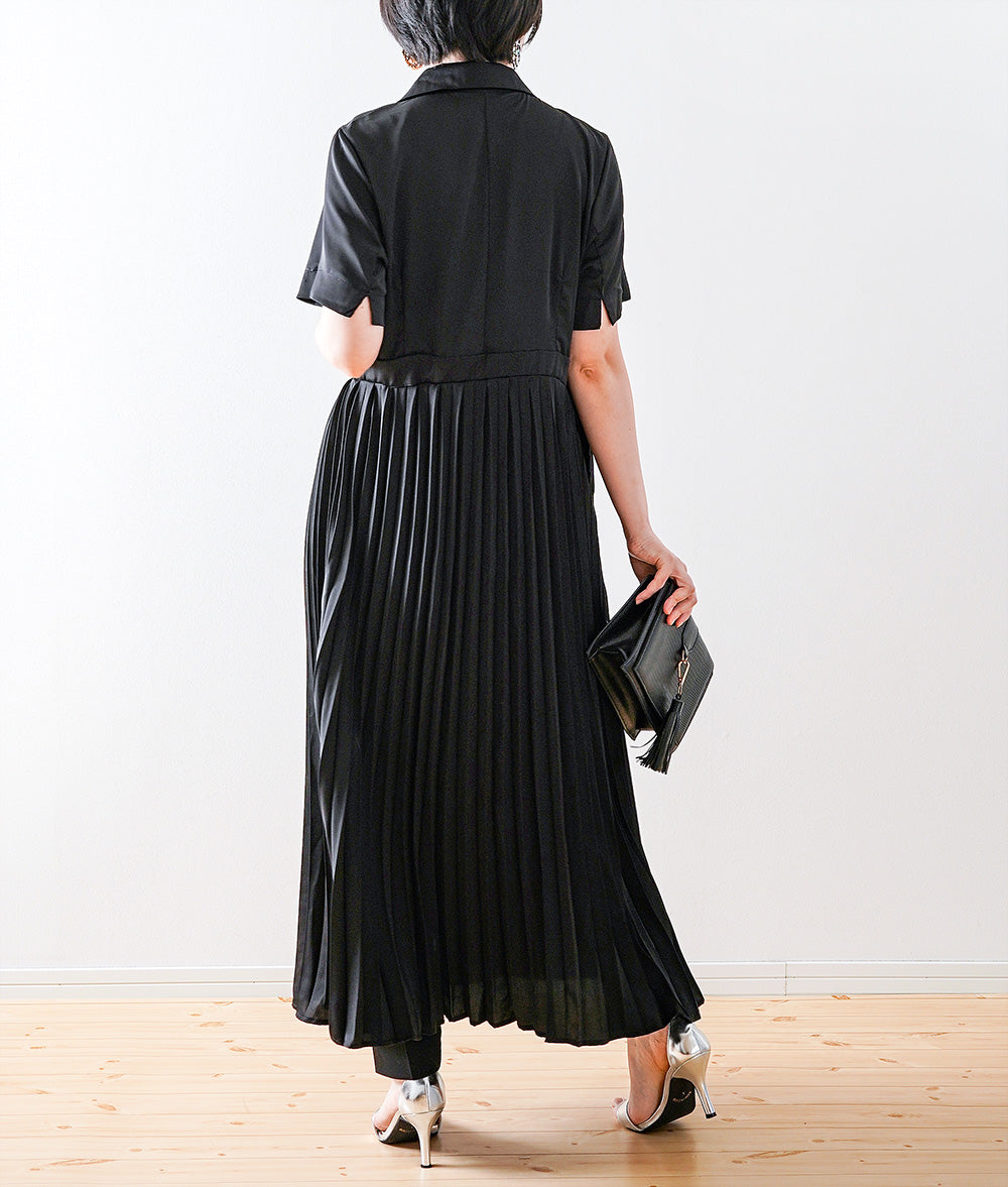 【SALE】Asymmetric design pleated long dress