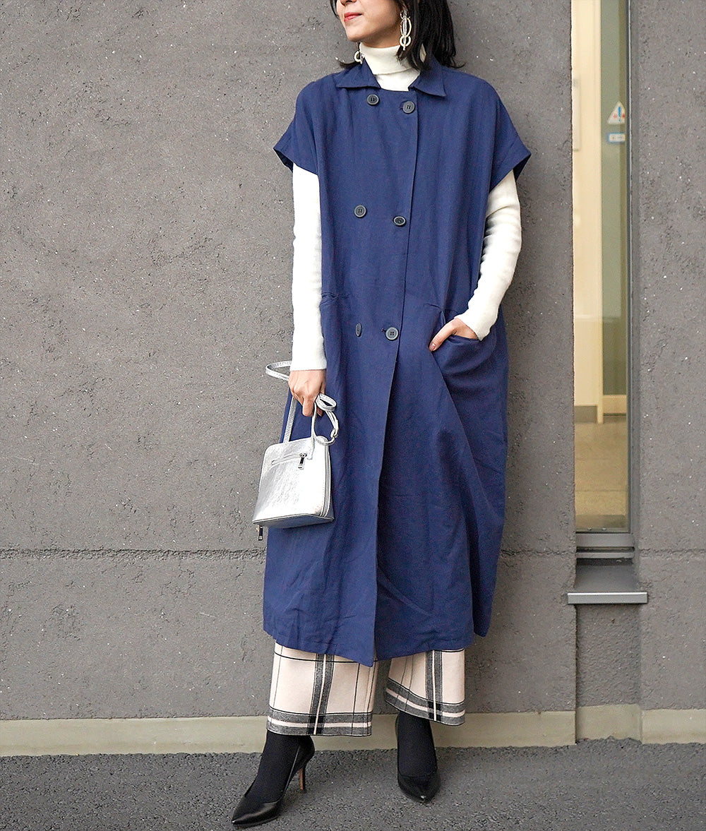 【SALE】Cotton linen long shirt dress