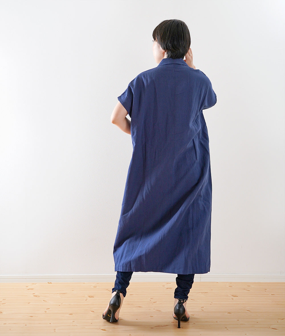 【SALE】Cotton linen long shirt dress