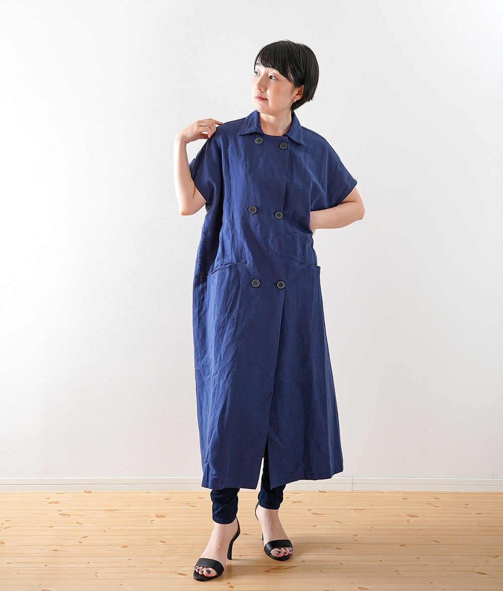 【SALE】Cotton linen long shirt dress