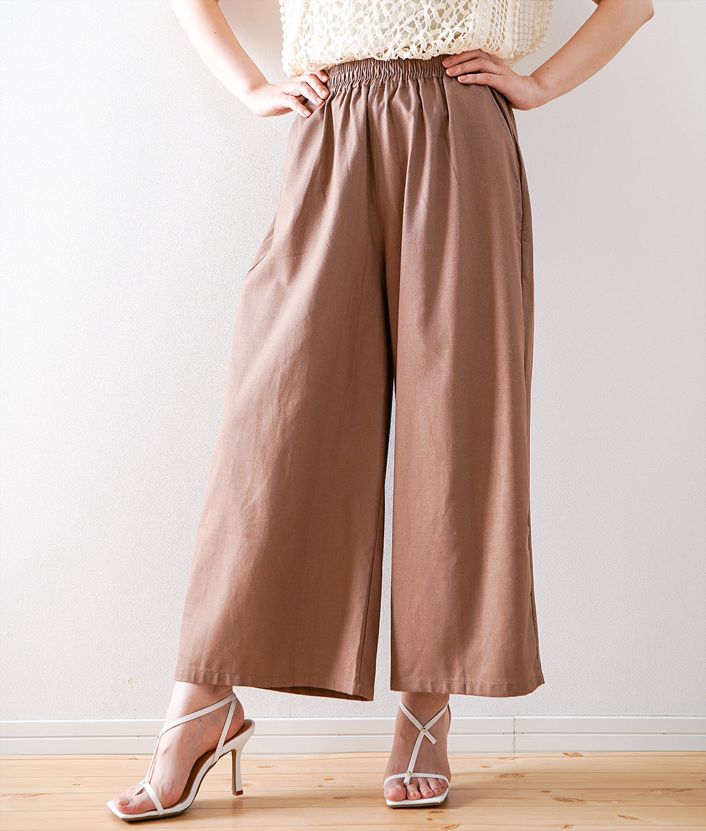 【SALE】Linen blend loose cropped wide pants