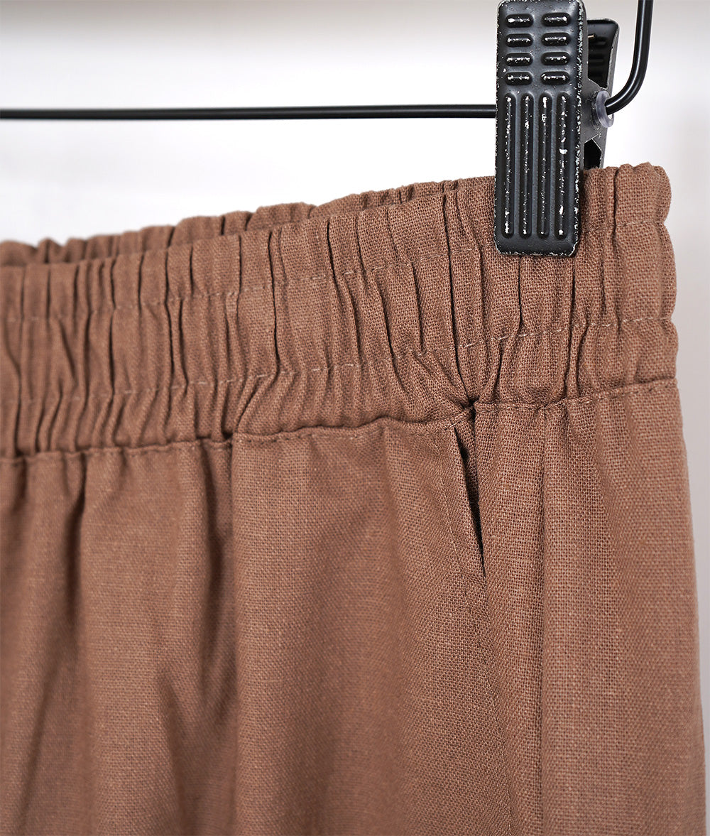 【SALE】Linen blend loose cropped wide pants