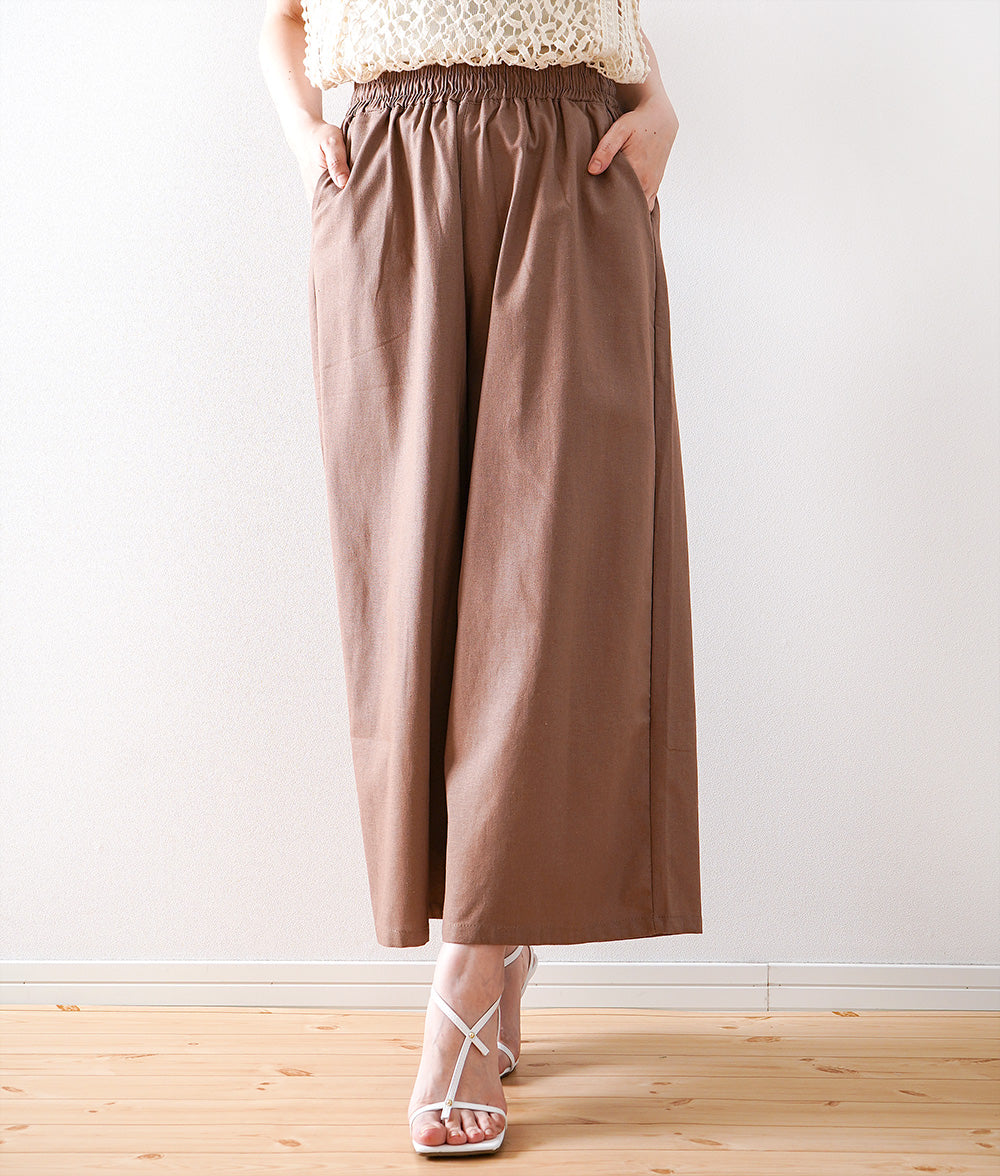 【SALE】Linen blend loose cropped wide pants