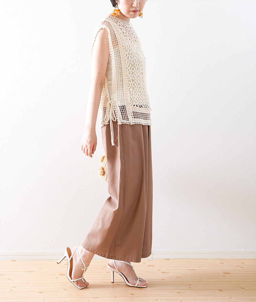 【SALE】Linen blend loose cropped wide pants